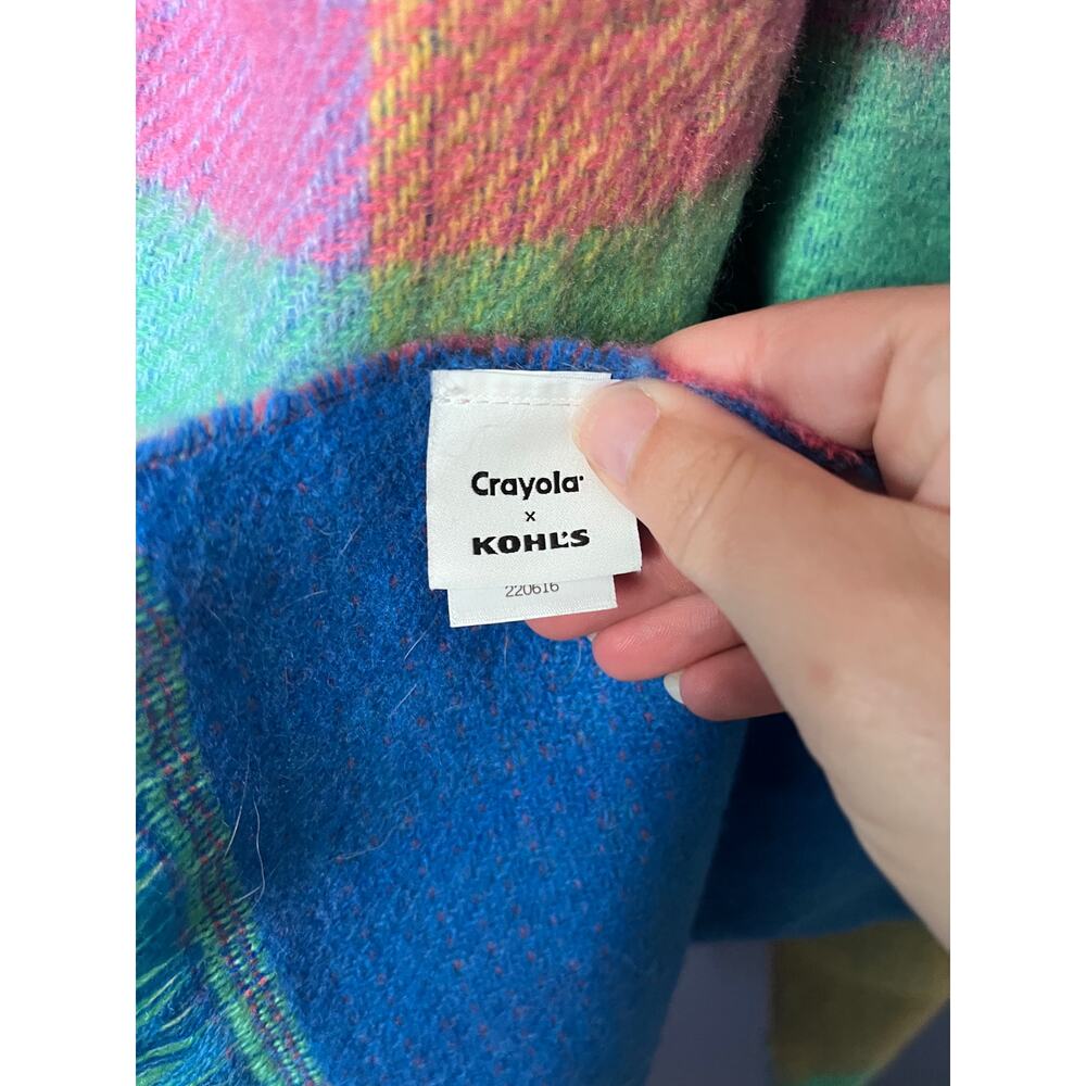 Crayola x Kohl’s Plaid Blanket Scarf Multicolor Fringe Oversized Wrap 74x24 NWOT - Picture 4 of 5